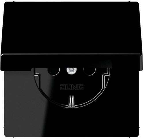 Розетка с заземлением без рамки Jung LS990 1-м. крышка шторки для IP44 черный картинка